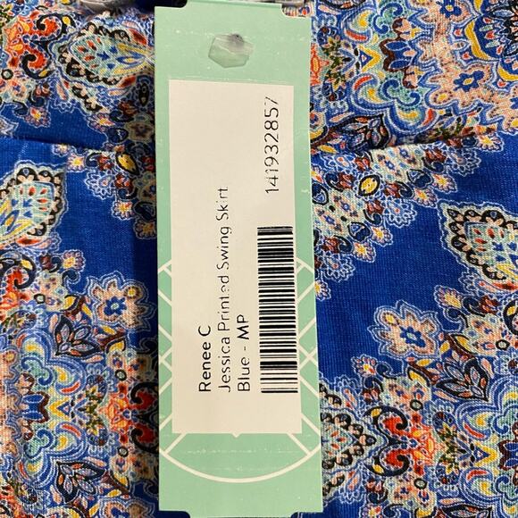 Renee C. Blue Jessica Printed Swing Skirt Sz MP NWT - Picture 5 of 10